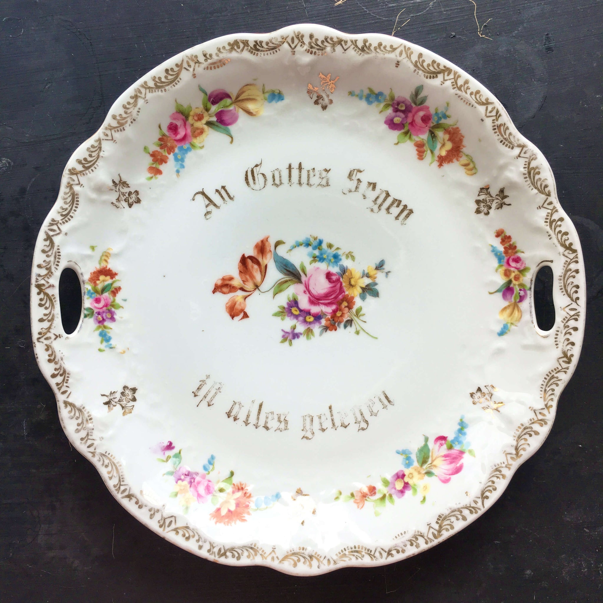 Antique German Blessings Wall Plate - An Gottes Segen - Floral Porcelain