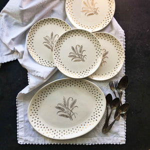 Vintage Wheat and Fleur De Lis Serving Set -  Platter and Four Small Plates  - RESERVED FOR MONICA