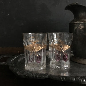 Rare Antique Glass Tumbler Glasses - Northwood Plums and Cherries - Set of 4 - Circa 1906
