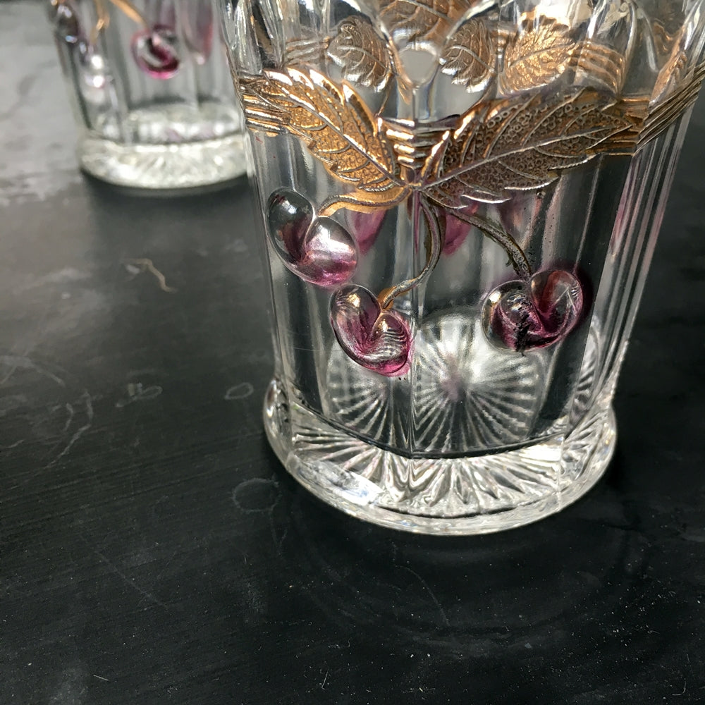Rare Antique Glass Tumbler Glasses - Northwood Plums and Cherries - Set of 4 - Circa 1906