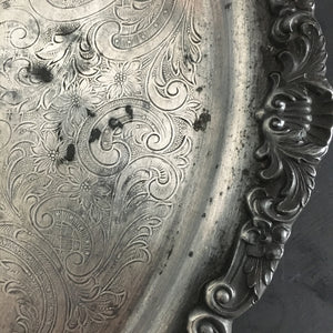 Vintage Tarnished Oval Silverplate Footed Serving Tray with Handles - Made by Bristal Poole Silver - EPCA