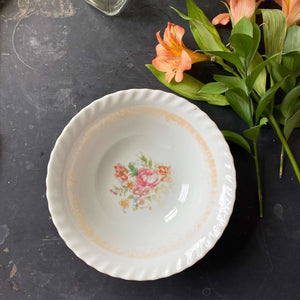 Vintage Japanese Lustreware Porcelain Bowl with Floral Center - Petite Shabby Chic Serving Bowl