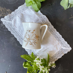 Vintage White and Gold Floral Creamer - Gold Moriage Style Porcelain