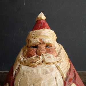 Vintage Roly Poly Santa - Hand-Carved and Signed Wooden Folk Art - European Primitive Toys