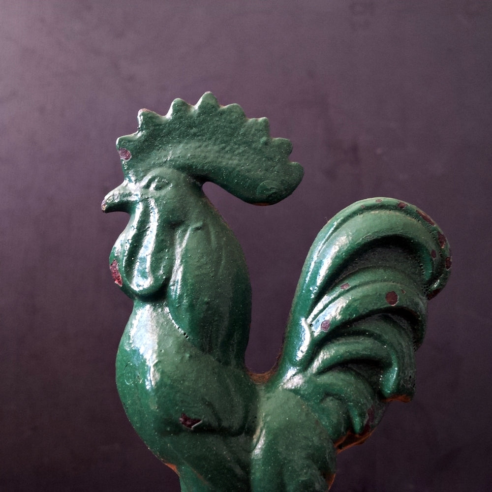 Miniature Cast Iron Rooster - Vintage Green -- Chippy Kitchen Decor
