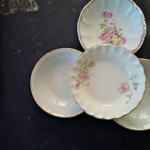 Vintage Pink Rose & Gold Dessert Bowls - Mix and Match Set of 4 - Shabby Chic Home