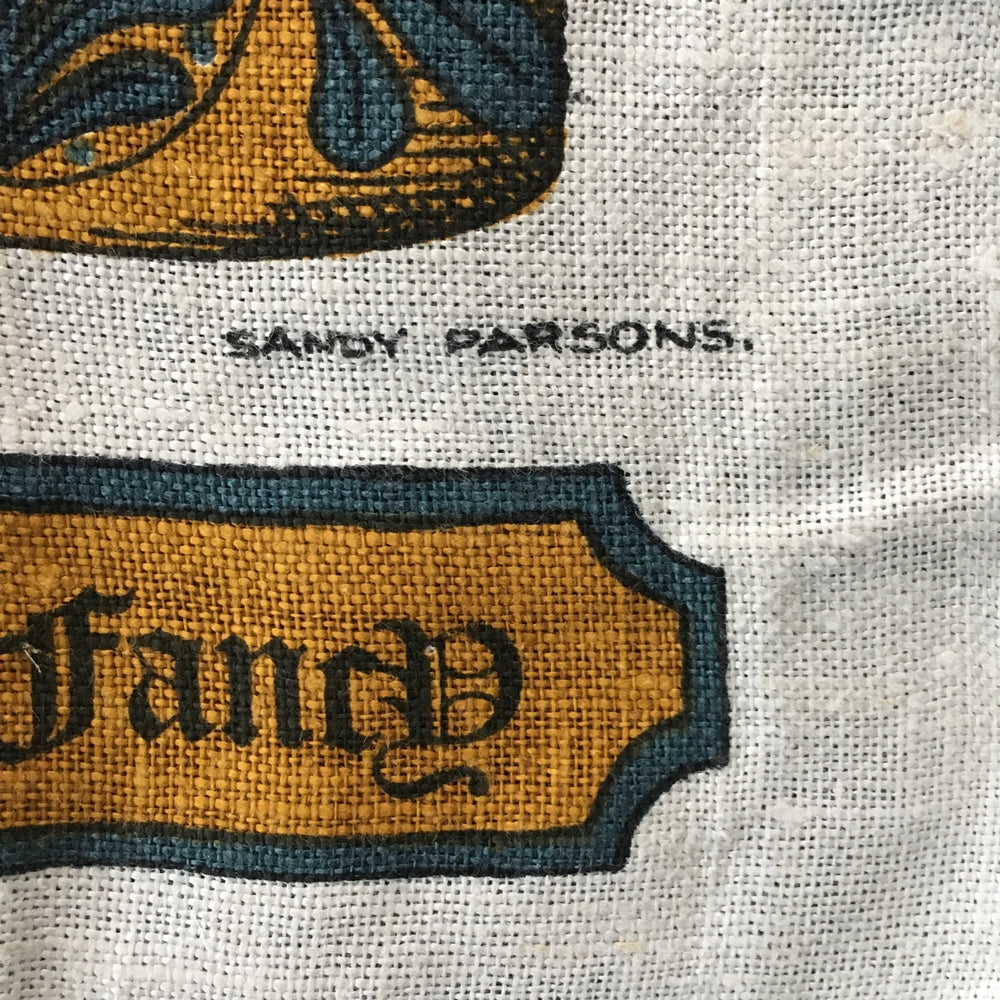 Vintage 1960s Linen Tea Towel - Sandy Parsons for Kay Dee Designs - American Painted Tinware Fancy