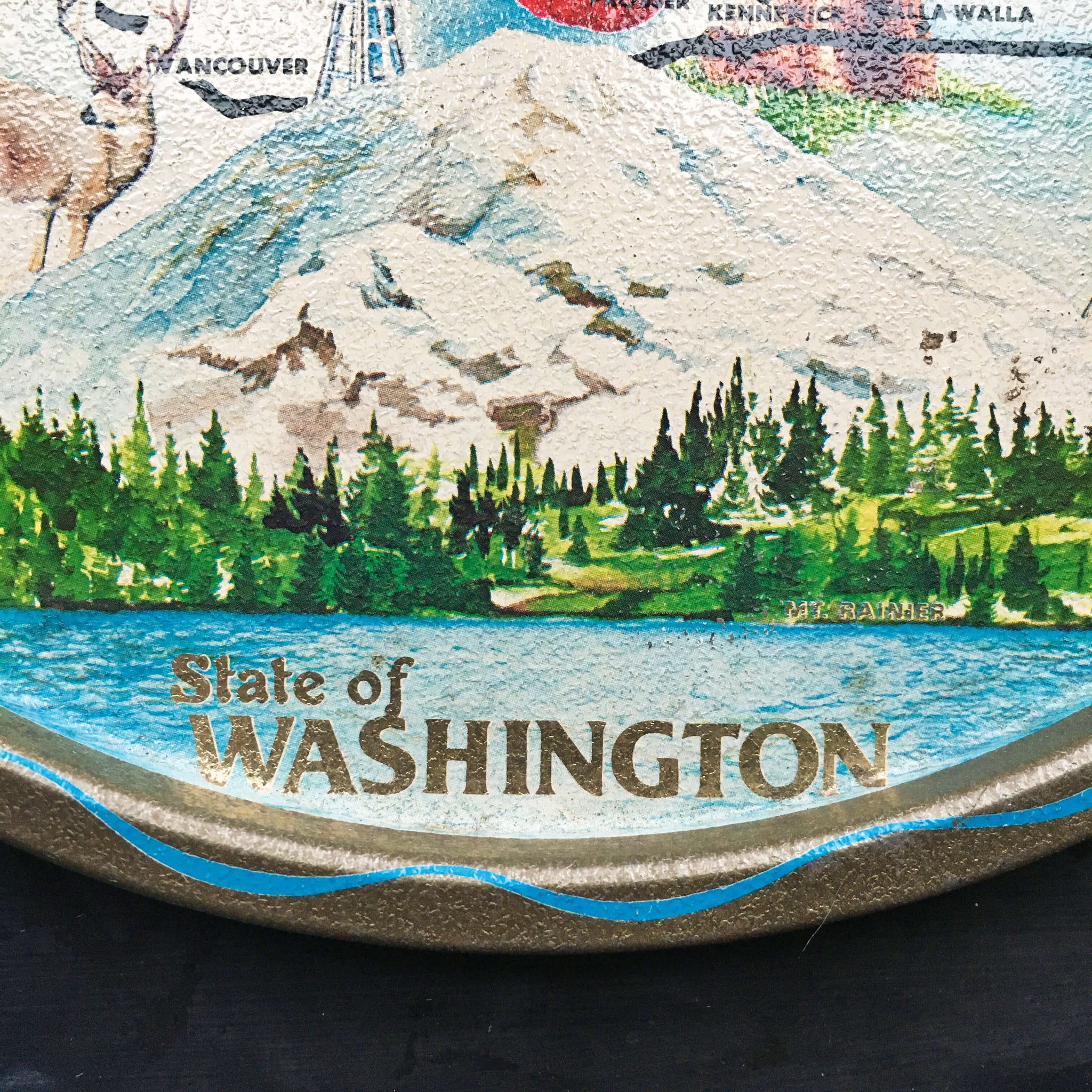 Vintage 1960's  Metal Serving Tray - State of Washington Travel Souvenir - Collectible Maps