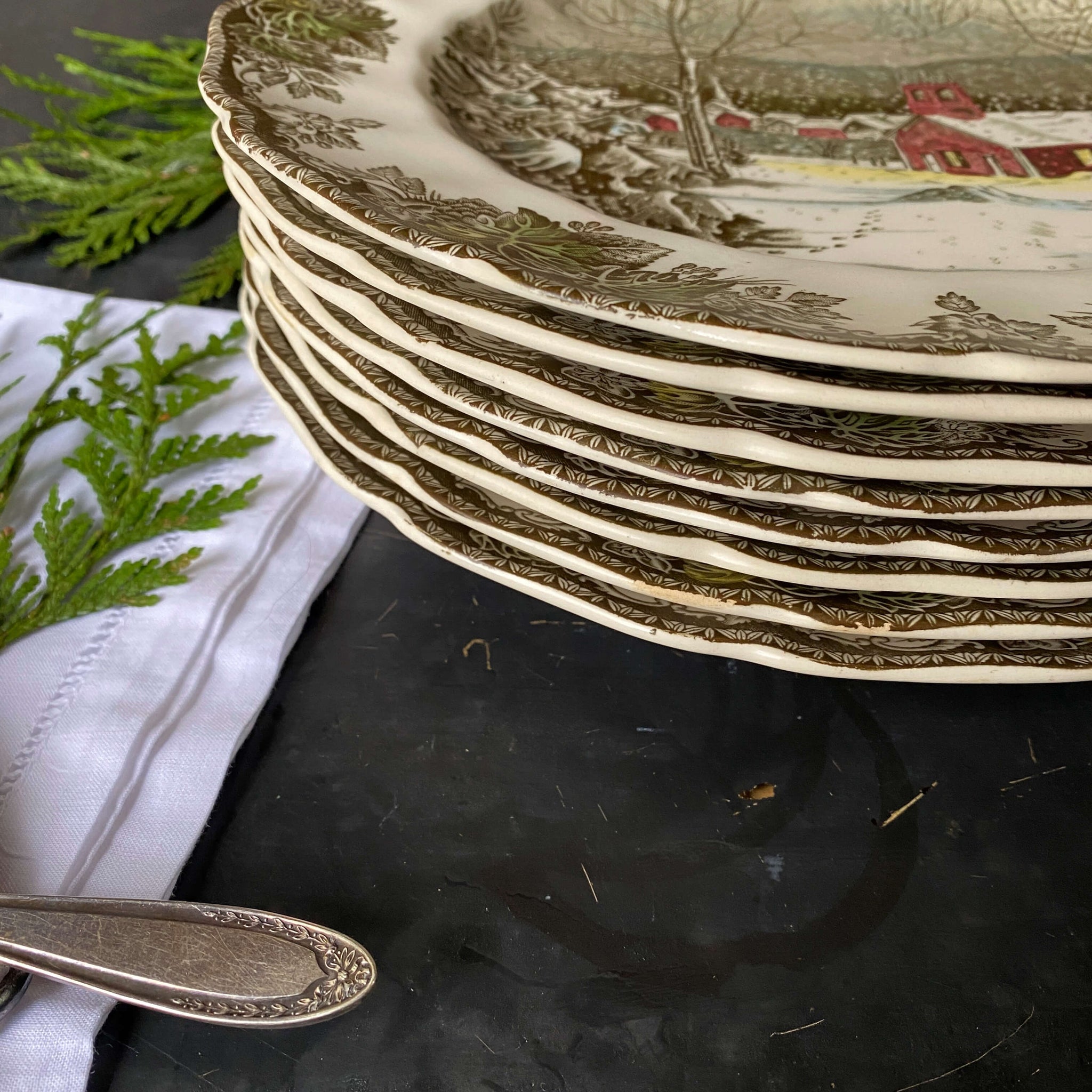Vintage Johnson Brothers Friendly Village Dinners Plates - The Schoolhouse - Eight Plates Available