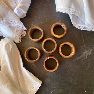 Vintage Wood Napkins Rings - Set of Six - Scandia by Knobler circa 1970s