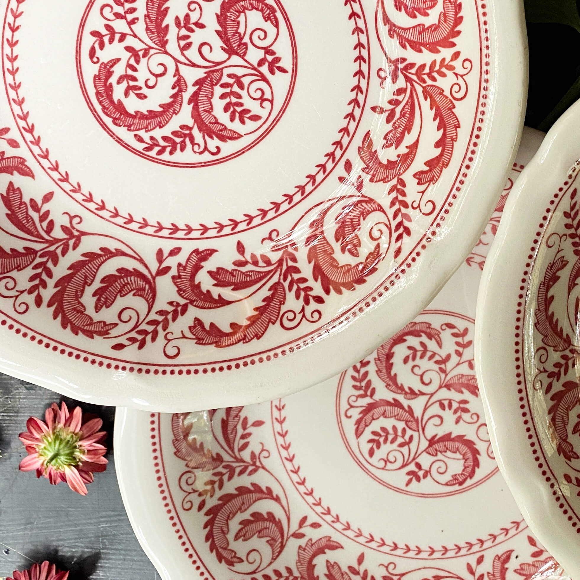 Vintage Shenango Peppercorn Salad Plates - Set of Six Red and White Restaurant Ware circa 1980s