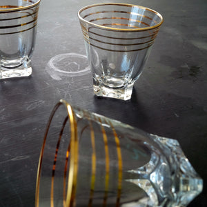 Vintage French Shot Glasses - Gold Stripes - Vintage Barware Made in France