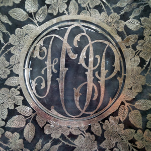 Rare Vintage Sterling Silver Overlay Glass Tray with Monogrammed Initials