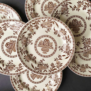 Vintage Brown Floral Restaurant Ware Dessert Plates - Sterling China Delph Pattern