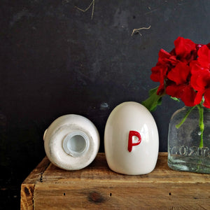 Vintage Egg-Shaped Red & White Salt & Pepper Shakers