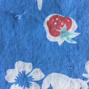 Vintage 1950's Cotton Tablecloth - Strawberry Floral - Red, Blue, Yellow & Mint Rectangle