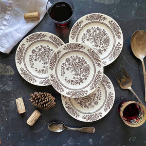 Vintage Brown & White Floral Bread Plates - Set of 4 Royal China Co Sussex Jeanette circa 1980s