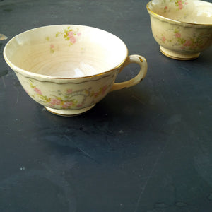 1940s Pope Gosser Tea Cups - Princess Pattern - Aged Patina - Set of Two