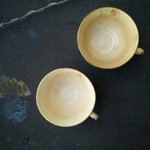 1940s Pope Gosser Tea Cups - Princess Pattern - Aged Patina - Set of Two