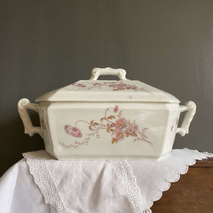 Antique P.H. Leonard Covered Dish Tureen - Pink Floral circa 1850s-1900