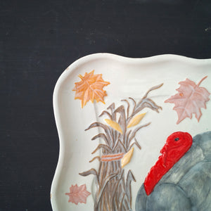 Vintage Hand-Painted Turkey Platter - 11x14 Unique Folk Art, Rare Pottery Mold, Bird Art