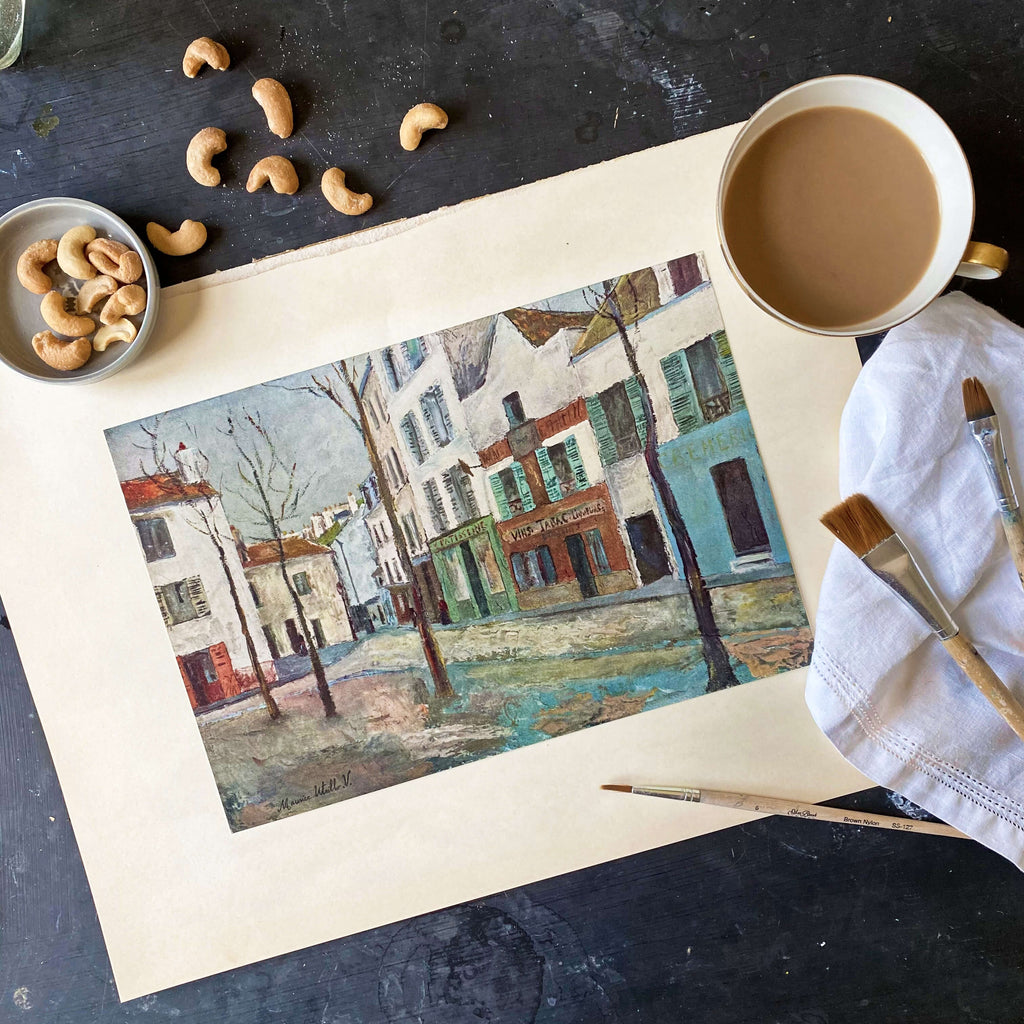 Vintage 1950s Utrillo Art Print - Place Du Tertre 11x14 - Abrams Art Print circa 1953