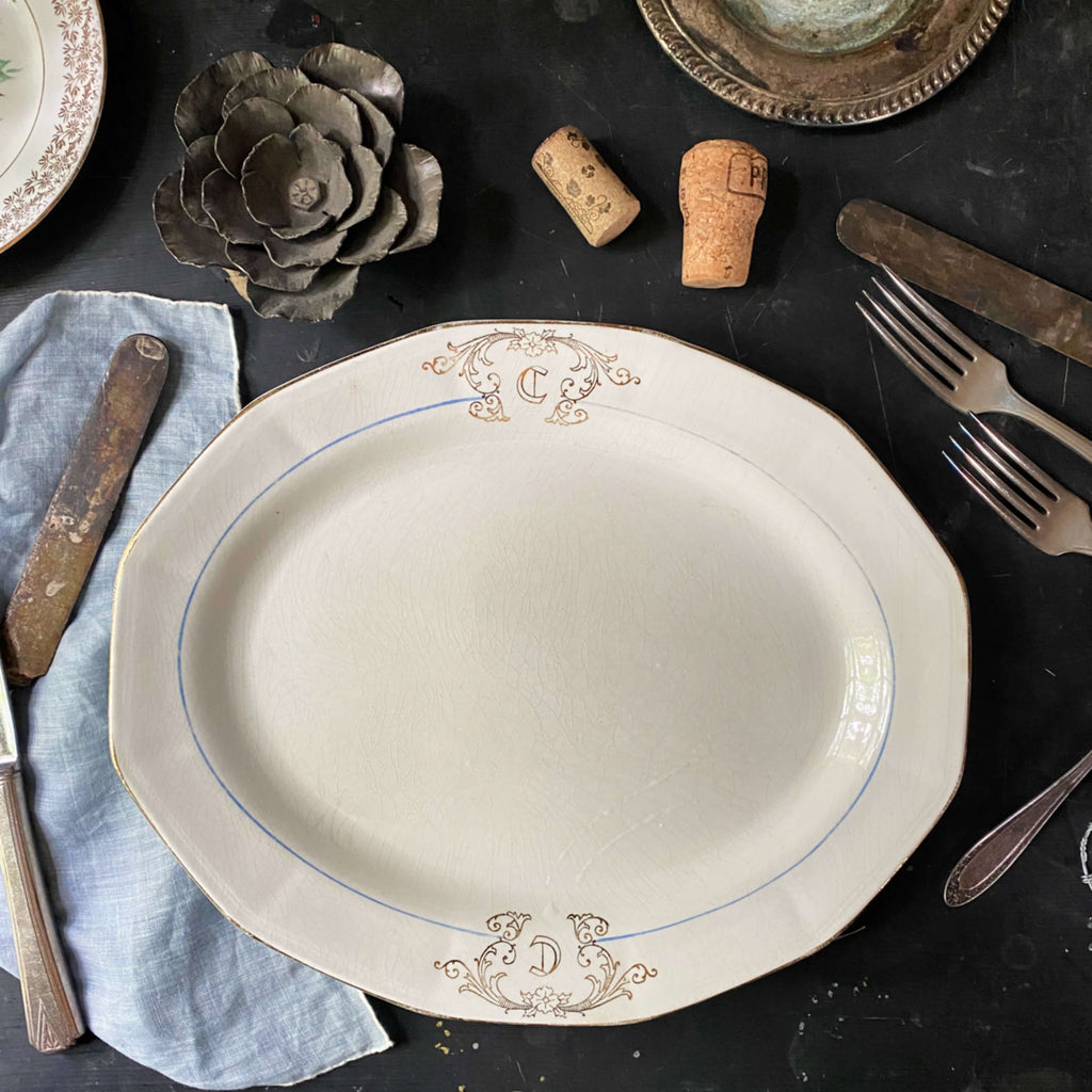 Vintage Monogrammed Platter with the Letter C - Socialite Pattern by the Limoges China circa 1910-1930