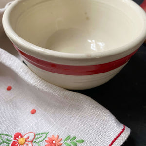 Vintage Red Stripe Bake Oven Mixing Bowl by Cronin Pottery circa 1940s