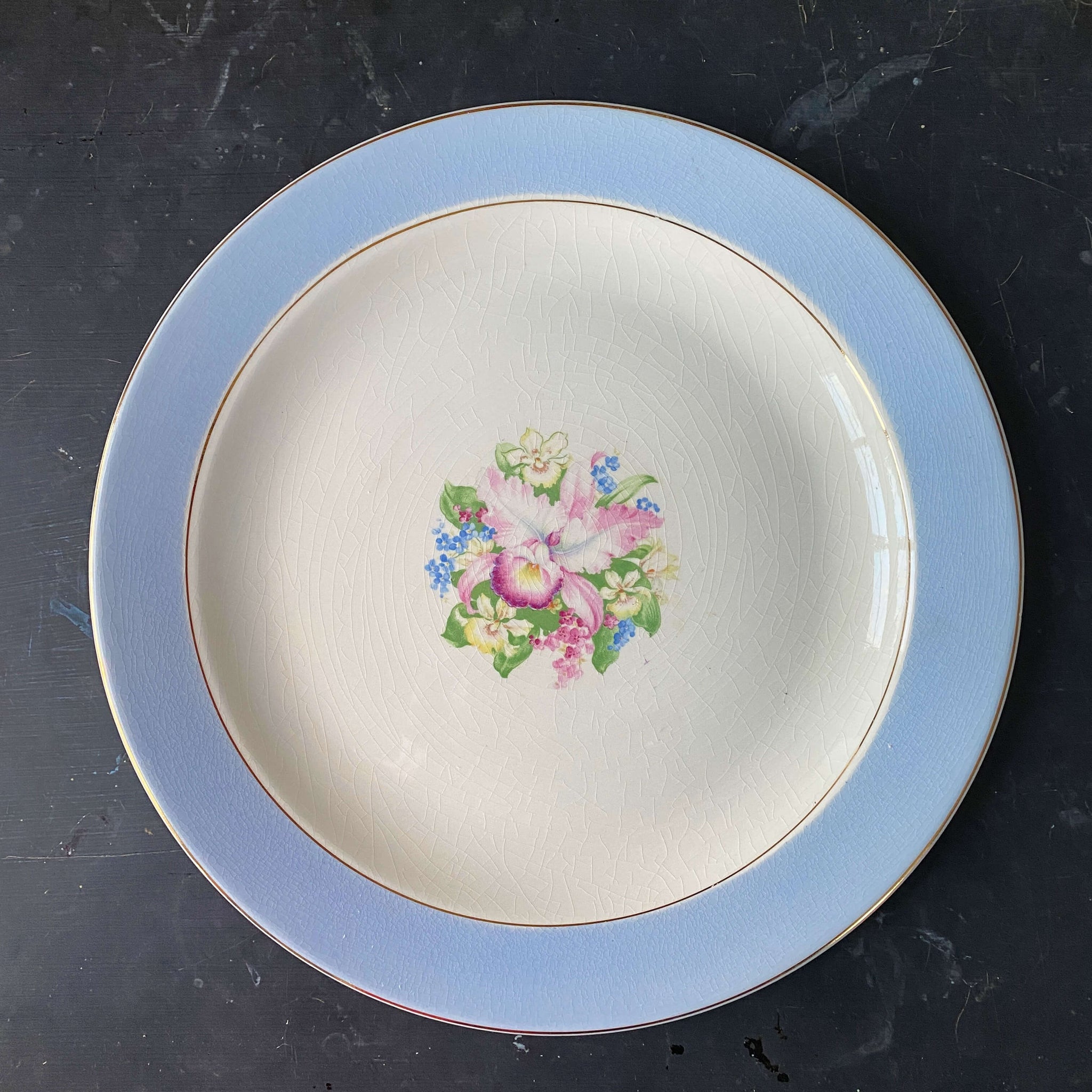 Vintage Blue Orchid Chop Plate Platter by Royal China circa 1945-1952