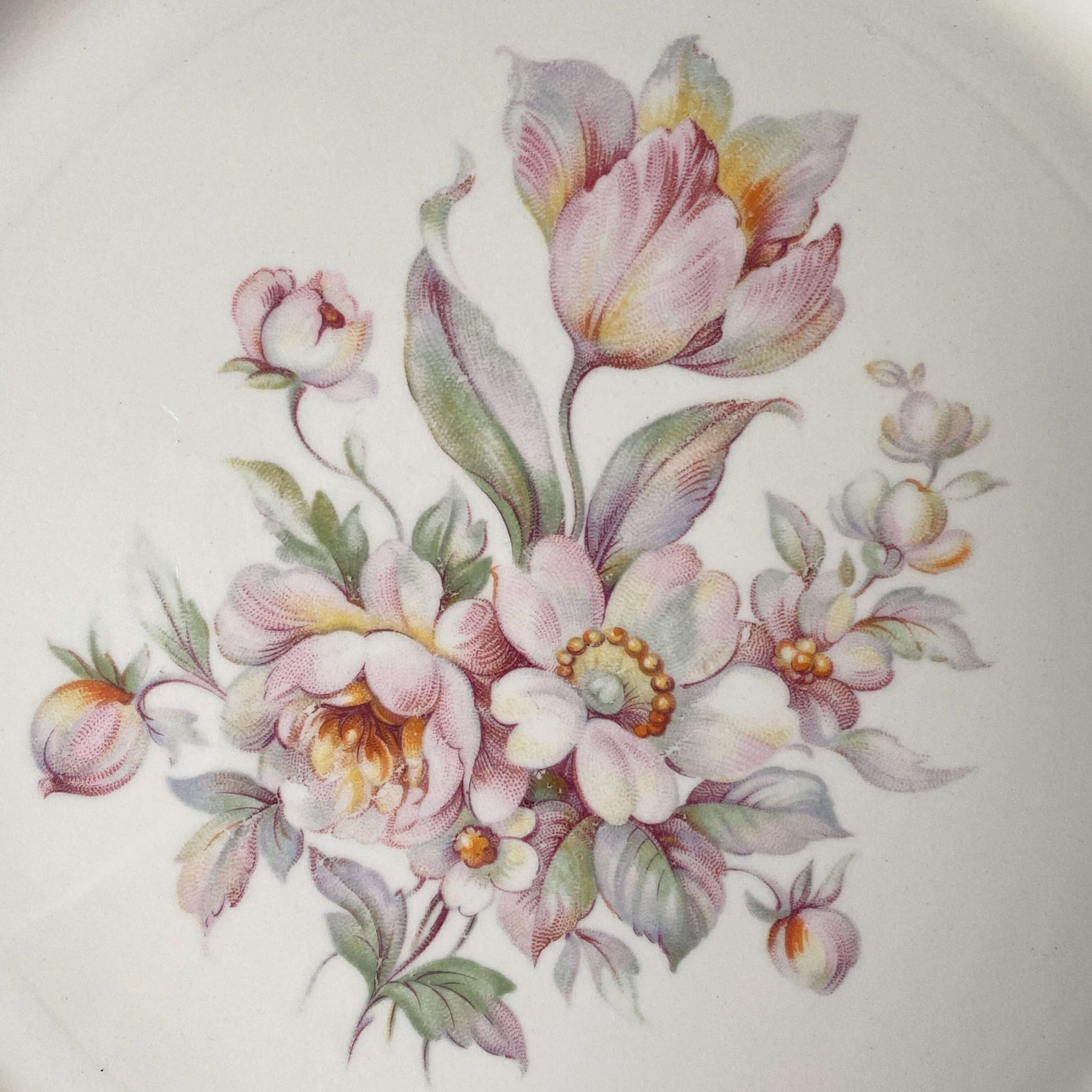 Vintage Eastern China Pink Floral Luncheon Plates circa 1940s - Set of Four