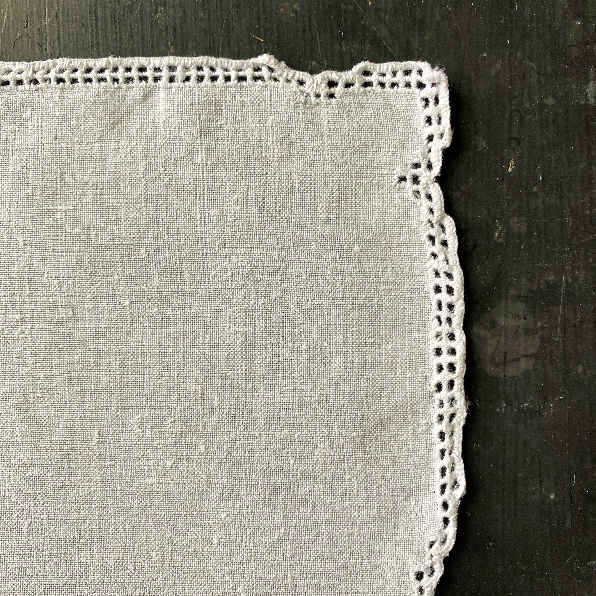 Vintage White Linen Dinner Napkins with Hemstitched Drawn Work and Corner Design - Set of Two