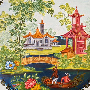 Vintage Daher Tray with Asian Pagoda Scene