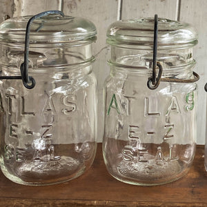 Vintage Atlas E-Z-Seal Glass Jars with Bail Wire - Quart and Pint Sizes - 15 Available