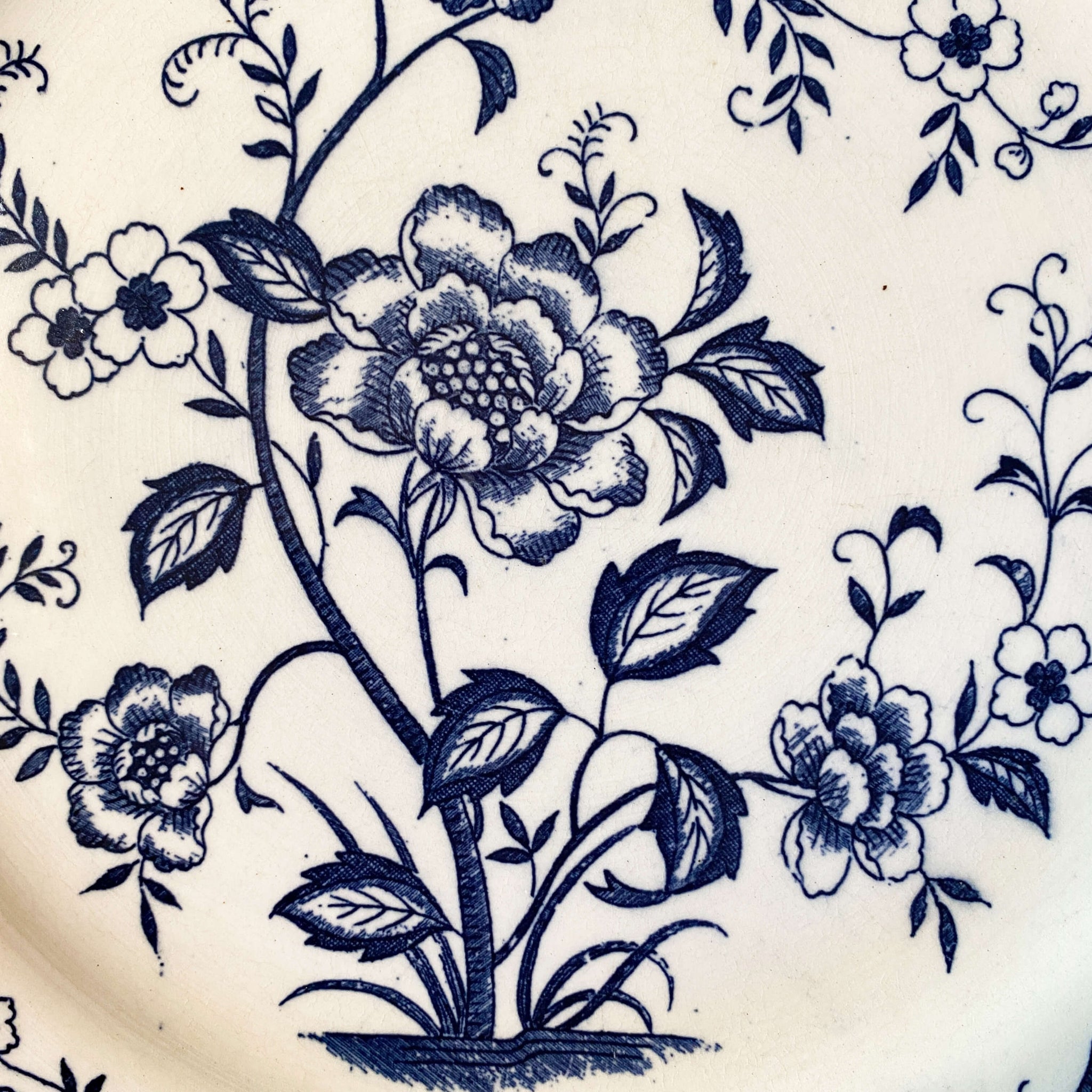 Vintage Blue Peony Luncheon Plates - Handpainted Japan - Set of Two