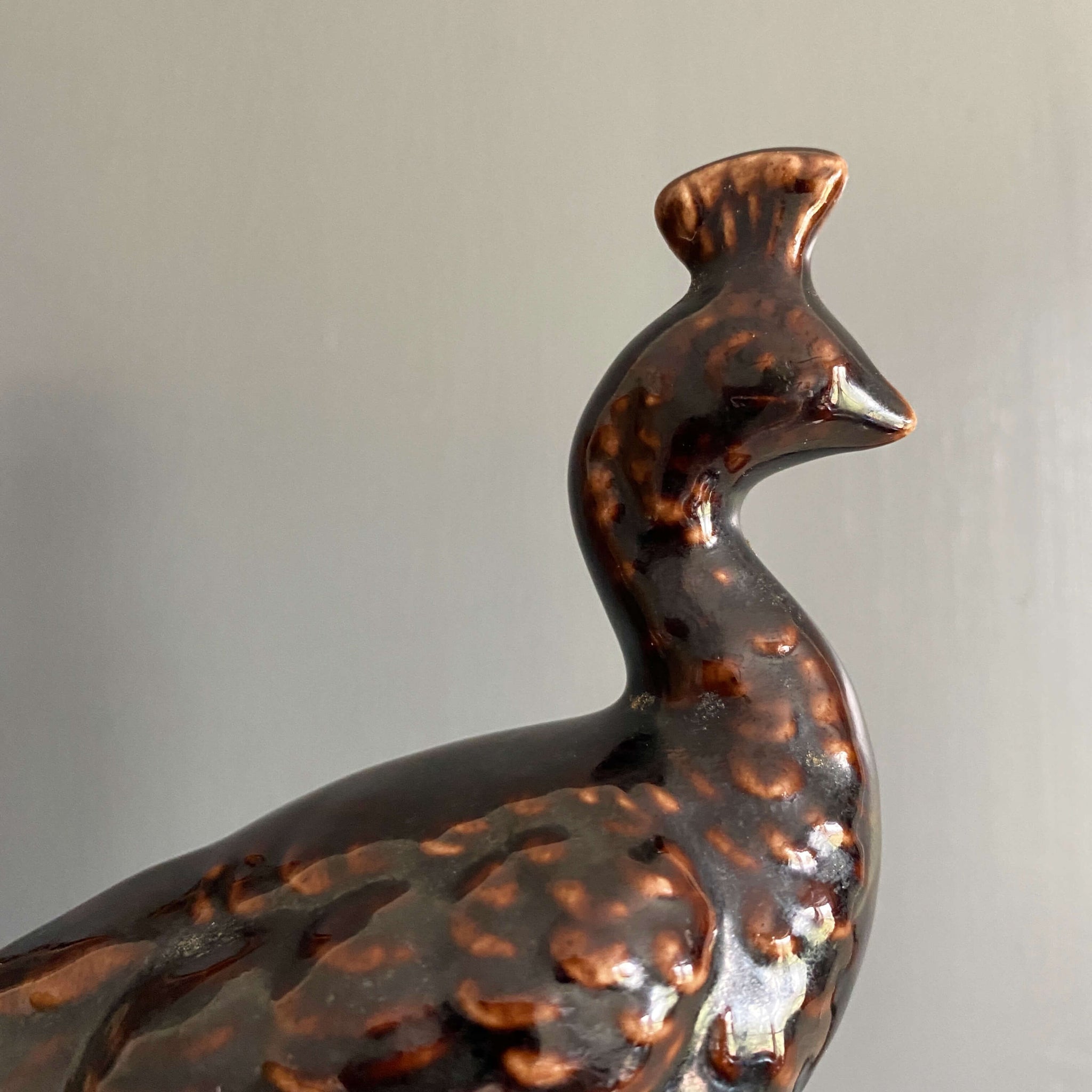 Vintage Brown Ceramic Peacock Figurine circa 1960s