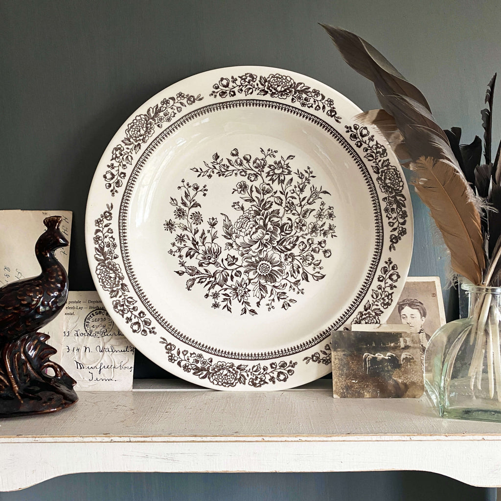 Vintage Royal Sussex Chop Plate Platter - Brown and White Floral circa 1980s