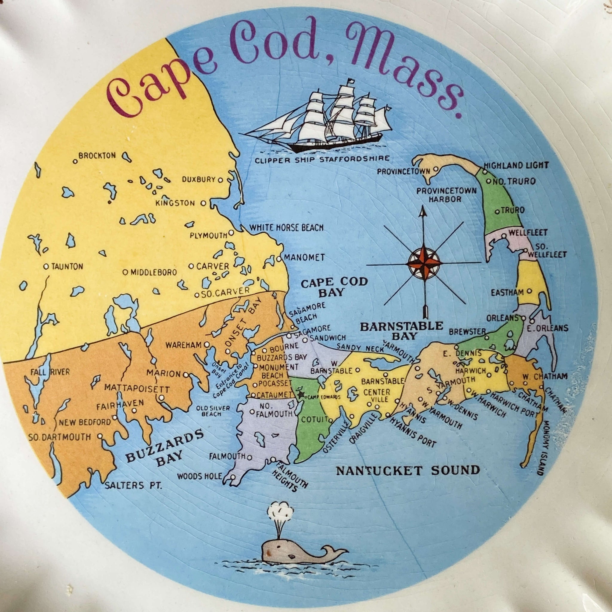 Vintage Cape Cod Massachusetts Souvenir Dinner Plate circa 1940s