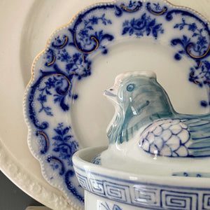 Vintage Handpainted Chinese Ceramic Hen on Nest Covered Dish