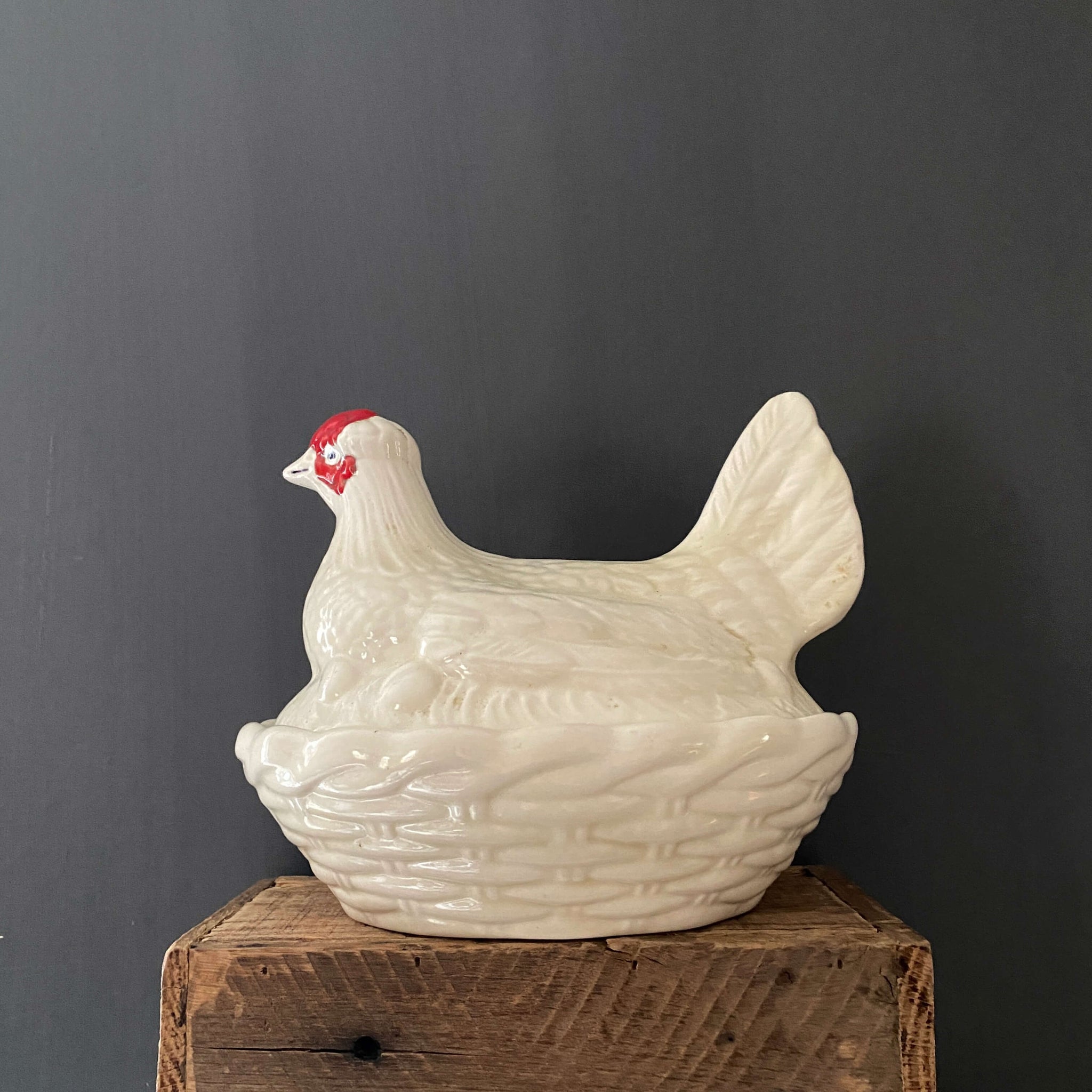 Vintage Ceramic Hen on Nest Covered Dish circa 1979