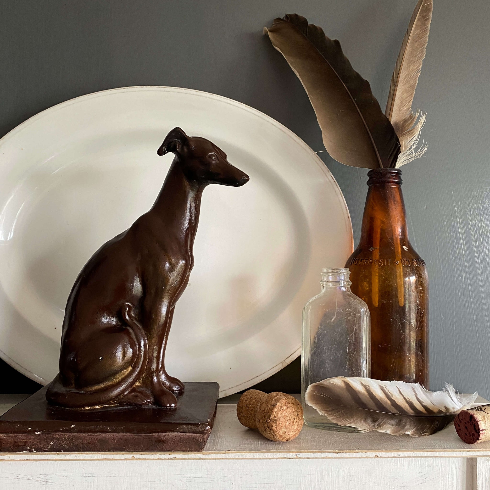 Vintage Plaster Greyhound Dog Sculpture