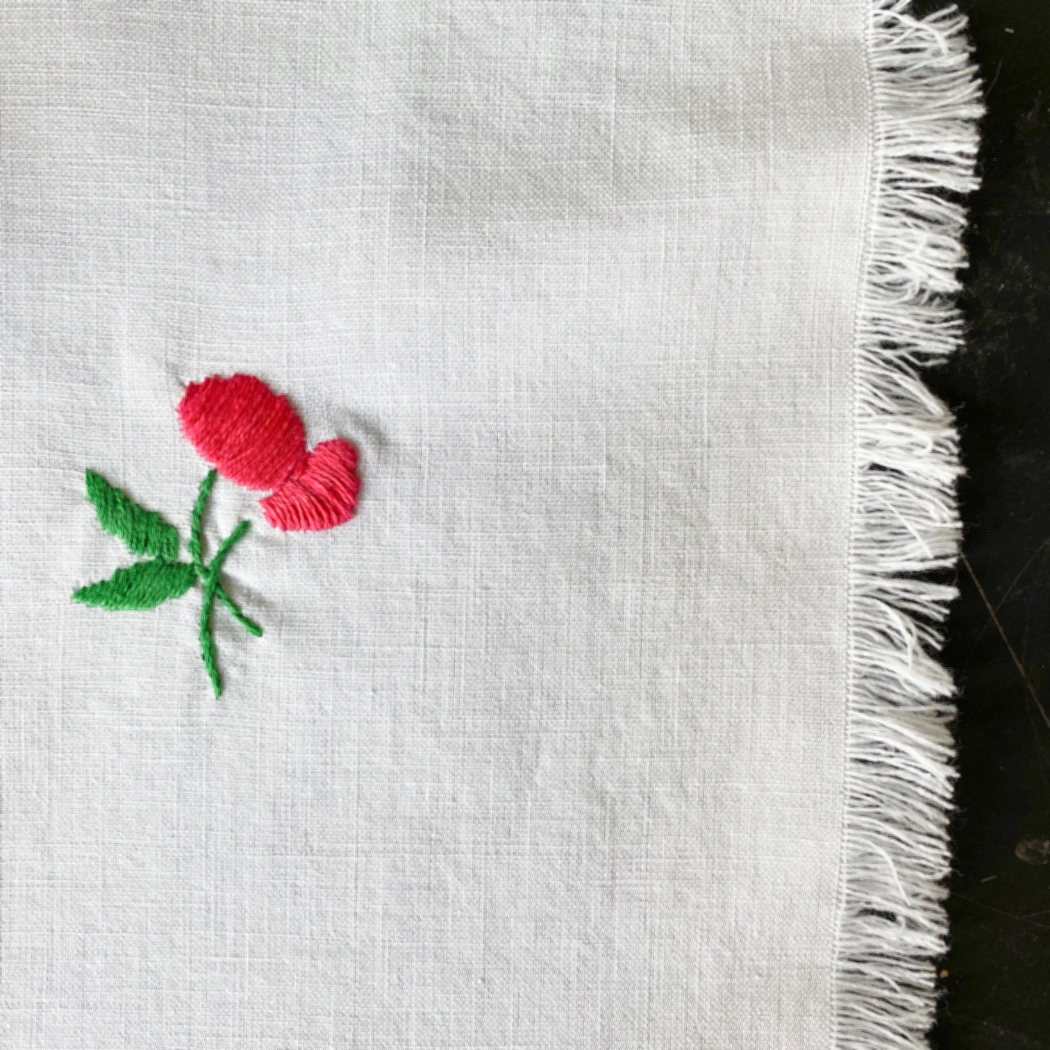 Vintage Embroidered Cherries Tablecloth 35x36