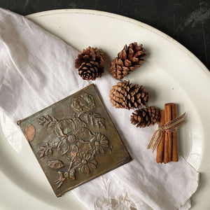 Vintage Copper Tile with Floral Relief Design
