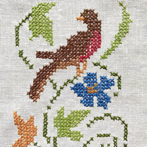 Vintage Cross Stitch Bird Embroidery Panels - Robins & Flowers - Two Available