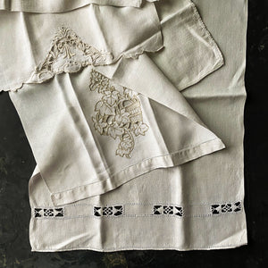 Vintage White Embroidered Kitchen Linens - Set of Three