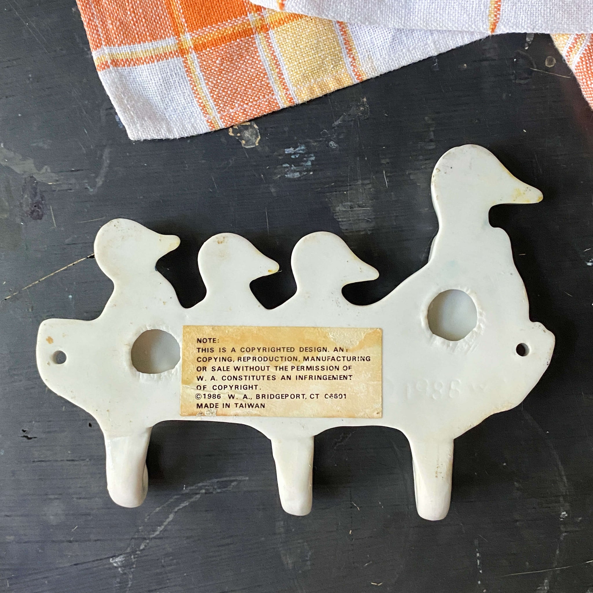 Vintage Ceramic Duckling Hook Hanger circa 1980s
