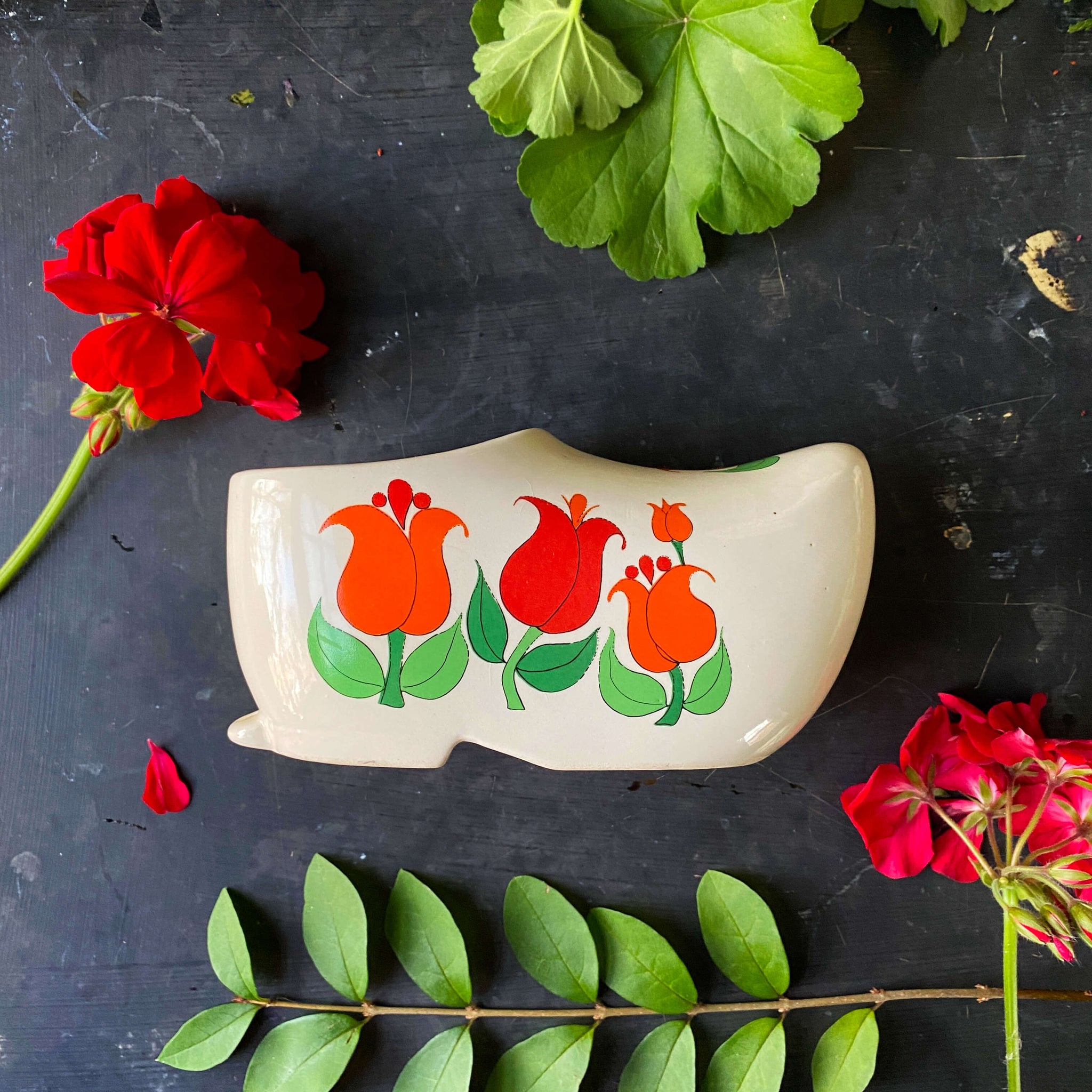 ceramic shoe flower pot Vintage Nanco Dutch Shoe Planter Vase with Red Tulip Design – In The Vintage Kitchen Shop