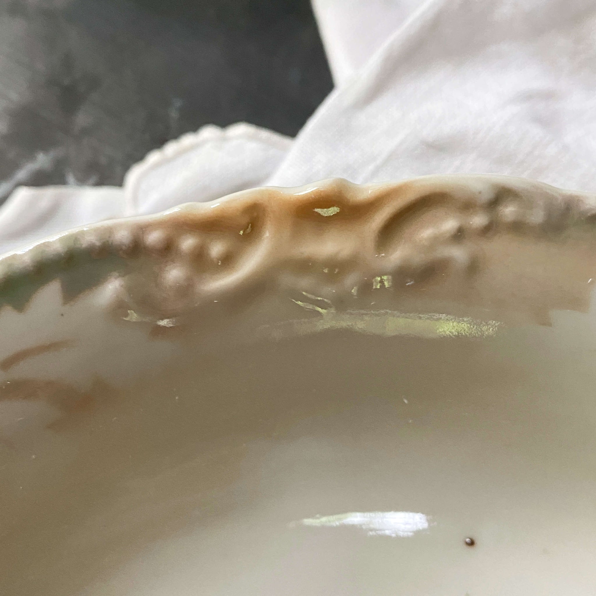 Vintage German Porcelain Bowl with Yellow Roses and Lustreware Leaf Pattern