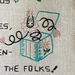 Rare Vintage Embroidery Guest Sign - Handstitched Embroidered Poem - Standing Invitation