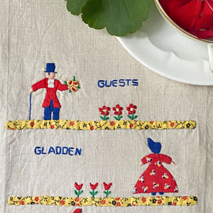 Vintage Guests Gladden Hearts Embroidered Kitchen Tea Towel