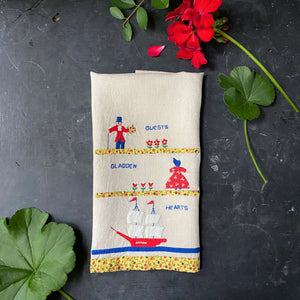 Vintage Guests Gladden Hearts Embroidered Kitchen Tea Towel